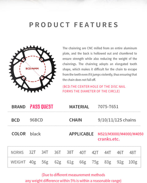96 BCD Round (Shimano M6000/M7000/M8000) Narrow Wide Chainring