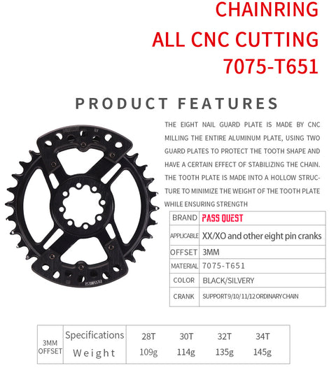 PASS QUEST new XX Eagle 8-nail specification narrow wide tooth belt guard plate for FORCE mount cranks