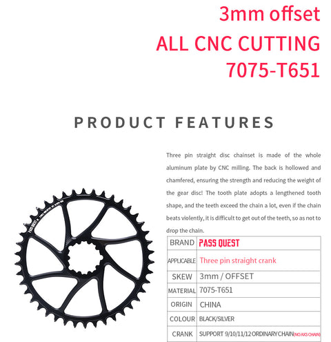 SRAM 3 Bolt ( 3mm offset) Hollow GRAVEL/ROAD Narrow Wide Chainring 40-54T