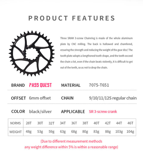SRAM GXP/DUB (6mm offset) Round Narrow Wide Chainring