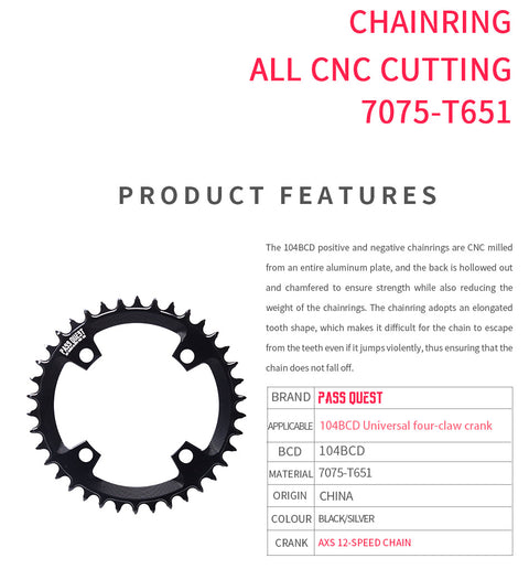 104BCD AXS Round Narrow Wide Chainring for Shimano M780 M610 670