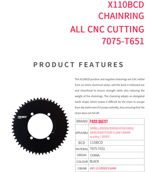 SHIMANO X110 BCD (4-bolt AERO) AXS Round Narrow Wide Chainring