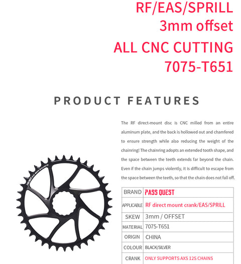 RACE FACE (3mm offset ) AXS Round Narrow Wide Chainring 28-38T
