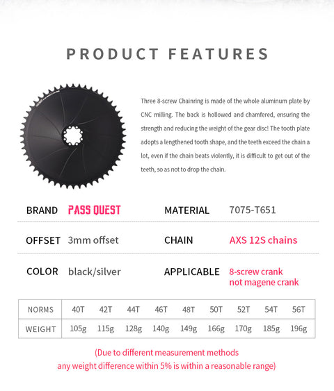 SRAM 8 Bolt ( 3mm offset) GRAVEL/ROAD AXS XX SL Narrow Wide Chainring