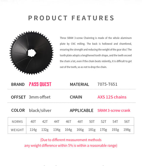 SRAM GXP/DUB ( 3mm offset) GRAVEL/ROAD Narrow Wide Chainring 40-56T AXS