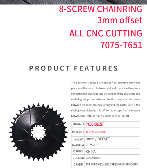SRAM 8 Bolt ( 3mm offset) AERO Mountain XX SL Narrow Wide Chainring 28-38T