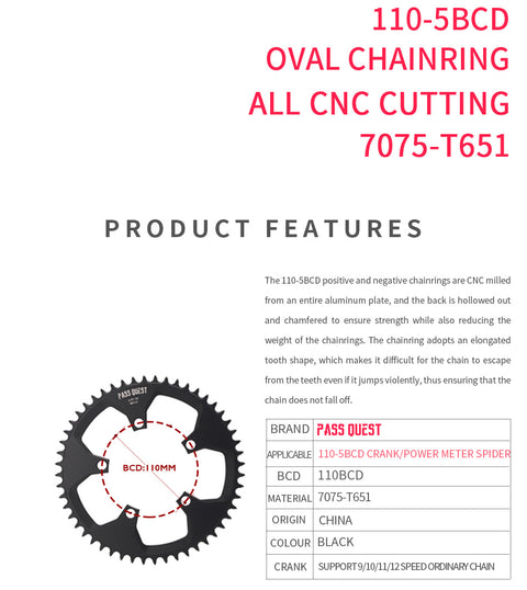 110BCD (5-bolt Hollow) Round Hollow Road Bike Narrow Wide Chainring