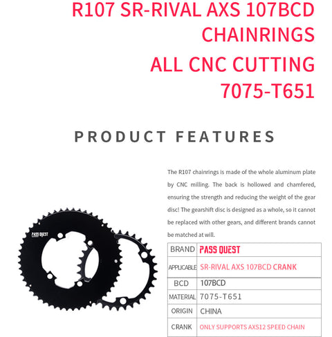 SRAM RIVAL 107BCD 2X Sprocket AERO Road bike Gravel bike