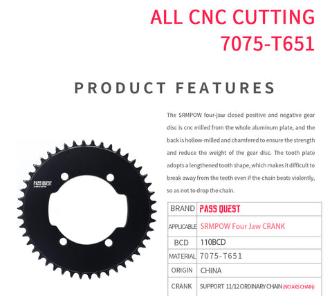 PASS QUEST SRM-110 BCD (4-bolt AERO) Round AERO Narrow Wide Chainring