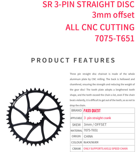 SRAM 3 Bolt ( 3mm offset)AXS GRAVEL/ROAD Narrow Wide Chainring 40-54T