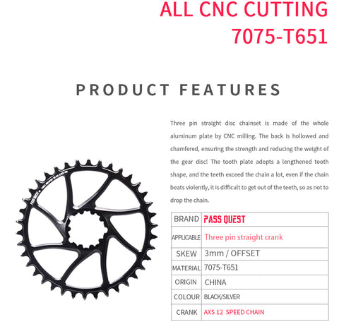SRAM 3 Bolt (3mm offset) AXS Round Mountain Narrow Wide Chainring