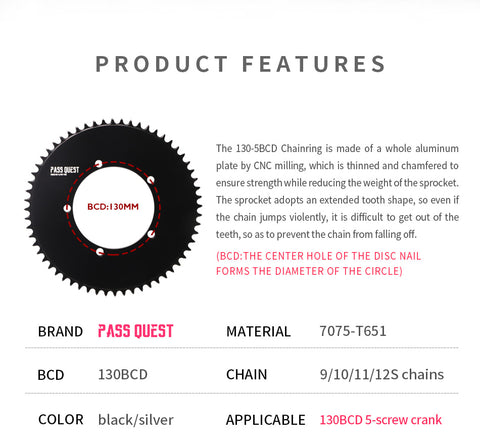 130BCD (5-bolt ) Round AERO Narrow Wide Chainring