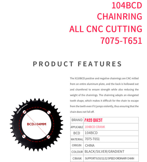 104BCD Round AERO Fade Color Mountain Bike Narrow Wide Chainring
