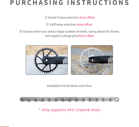 SRAM 3 Bolt (3mm offset) AXS Round Mountain Narrow Wide Chainring