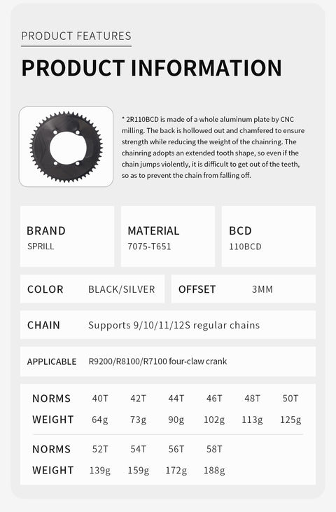 PASS QUEST SPRILL R9200 R8100 R7100 3mm offset Narrow Wide Chainring