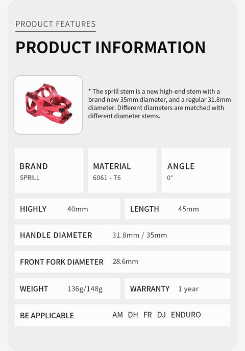 SPRILL downhill Bike stem Direct mount Stem