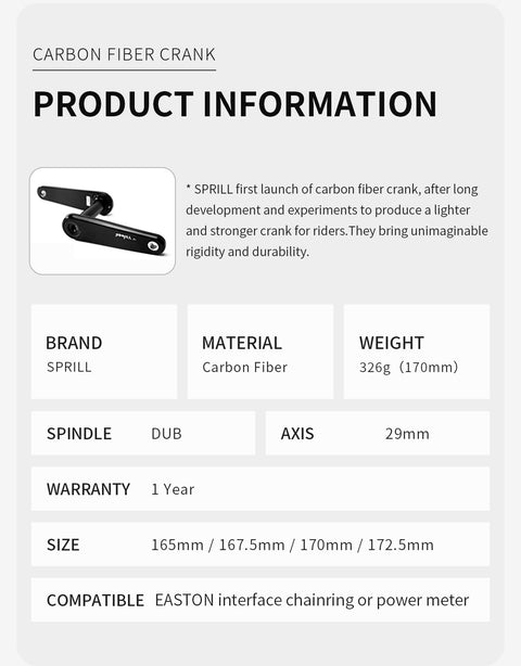 PASS QUEST Sprill Ultralight carbon fiber road crankset EASTON interface