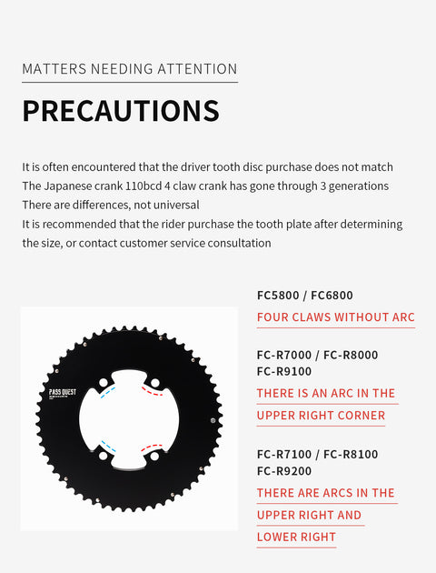 PASS QUEST SPRILL X110BCD 3mm offset AXS (4-bolt AERO) Round Narrow Wide Chainring