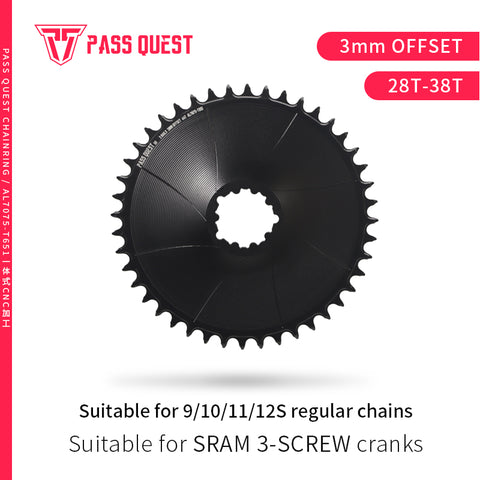 SRAM 3 Bolt (3mm offset) AERO Round Narrow Wide Chainring 28-38T