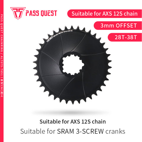 SRAM GXP/DUB 3 Bolt( 3mm offset) AERO Narrow Wide Chainring 28-38T AXS