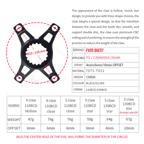 PASS QUEST Adapter Converter for FSA/Canondale/Brompton T-Tline to110/130BCD