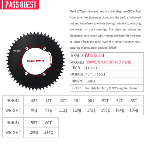 SHIMANO 110BCD R8000 R7000 (4-bolt AERO) Round Narrow Wide Chainring 42T-60T
