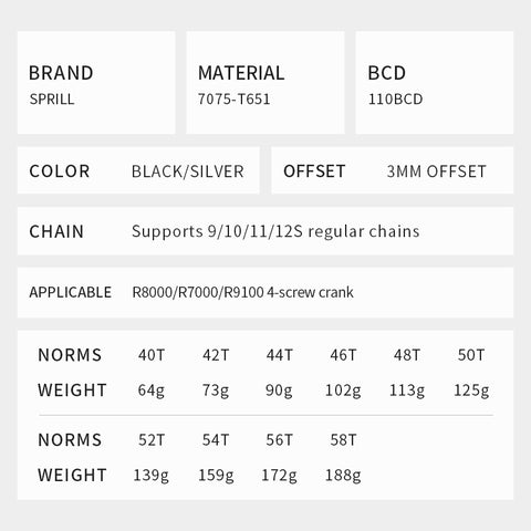 PASS QUEST SPRILL R800 R7000 3mm offset (4-bolt AERO) Round Narrow Wide Chainring