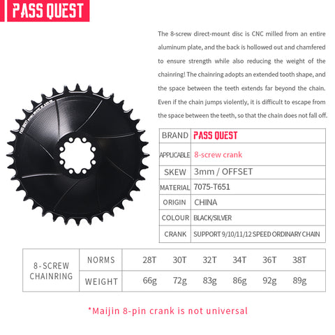 SRAM 8 Bolt ( 3mm offset) AERO Mountain XX SL Narrow Wide Chainring 28-38T