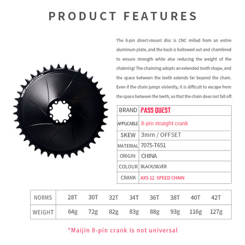 SRAM FORCE 8 Bolt ( 3mm offset) Mountain XX SL Narrow Wide Chainring 28-42T AXS