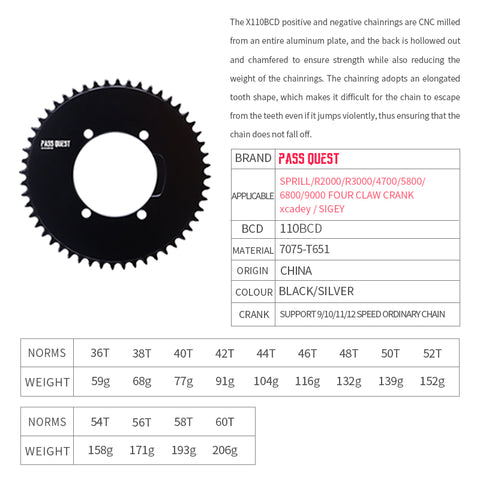 SHIMANO X110BCD (4-bolt AERO) Round Narrow Wide Chainring