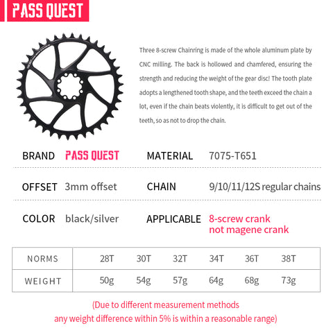 SRAM FORCE 8 Bolt ( 3mm offset) Mountain XX SL Narrow Wide Chainring 28-38T