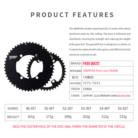 SRAM SRM 110BCD 2X Sprocket AERO Road bike Gravel bike 11-12s