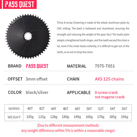 SRAM 8 Bolt ( 3mm offset) GRAVEL/ROAD AXS XX SL Narrow Wide Chainring
