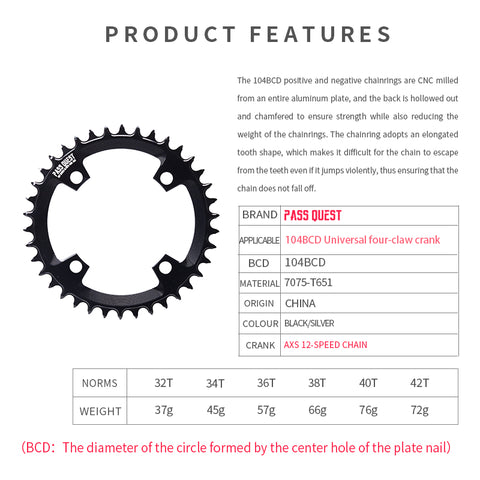 104BCD AXS Round Narrow Wide Chainring for Shimano M780 M610 670