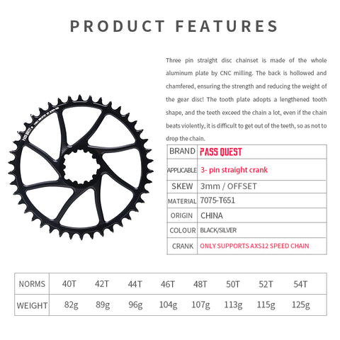 SRAM 3 Bolt ( 3mm offset)AXS GRAVEL/ROAD Narrow Wide Chainring 40-54T