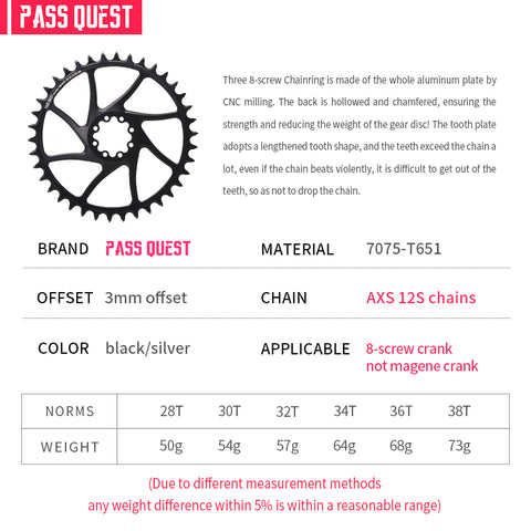 SRAM FORCE 8 Bolt ( 3mm offset) HOLLOW Mountain XX SL Narrow Wide Chainring 28-38T AXS