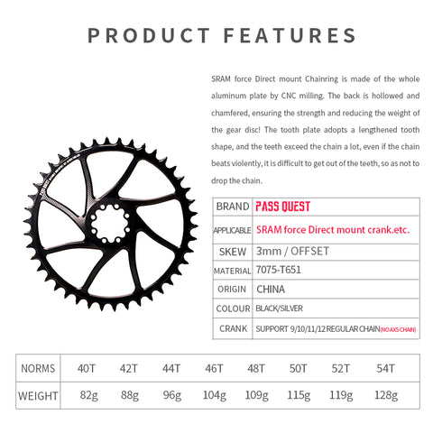 SRAM Force 8 Nails (3mm offset) Round Narrow Wide Chainring 40-54T