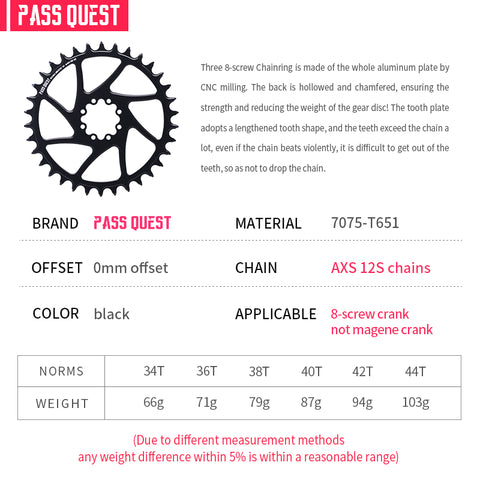 SRAM 8 Bolt AXS 0mm offset Mountain XX SL Narrow Wide Chainring 34-44T