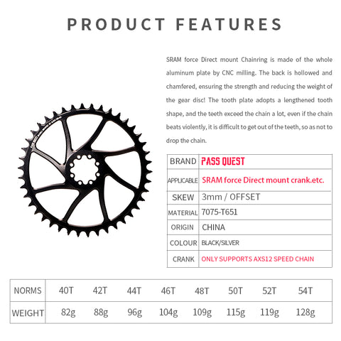 SRAM Force 8 Bolt (3mm offset) AXS Round Narrow Wide Chainring 40-54T