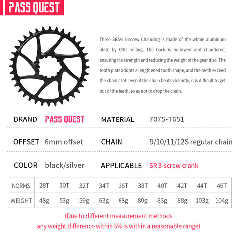 SRAM GXP/DUB (6mm offset) Round Narrow Wide Chainring