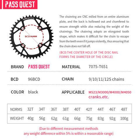 96 BCD Round (Shimano M6000/M7000/M8000) Narrow Wide Chainring
