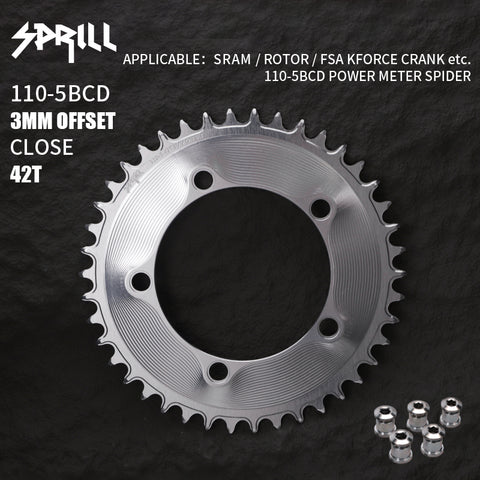 PASS QUEST SPRILL 3mm offset 110BCD (5-bolt AERO) Round Narrow Wide Chainring