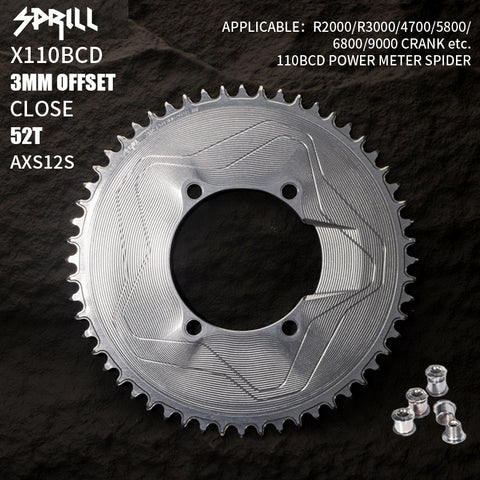 PASS QUEST SPRILL X110BCD 3mm offset AXS (4-bolt AERO) Round Narrow Wide Chainring