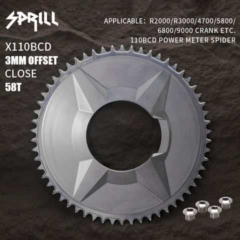 PASS QUEST SPRILL X110BCD-3S 3mm offset (4-bolt AERO) Round Narrow Wide Chainring
