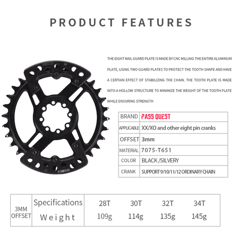 PASS QUEST new XX Eagle 8-nail specification narrow wide tooth belt guard plate for FORCE mount cranks