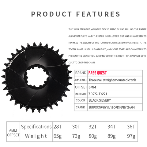 SRAM 3 Bolt ( 6mm offset) AERO Round Narrow Wide Chainring 28-36T