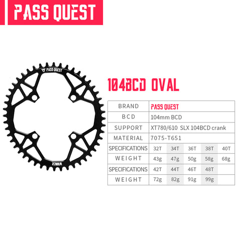 104BCD Oval Hollow Mountain Bike Narrow Wide Chainring