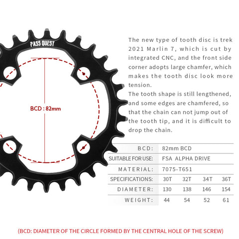 PASS QUEST 82BCD Round Narrow Wide Chainring FSA ALPHA DRIVE MARLIN 7 TREK