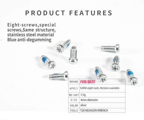 PASS QUEST SRAM 8 Screws Road Bike Force AXS RED Rival Crank QUARQ Power Meter Spider Patching Screws