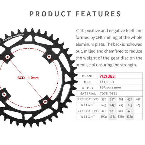 F110BCD Round FSA SLK GOSSAMER Narrow Wide Chainring